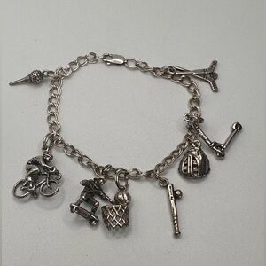 Vintage PROCHAIN 925 Sterling Silver 8-Charm Sports Bracelet 6.5” 16.78g 90s Y2K
